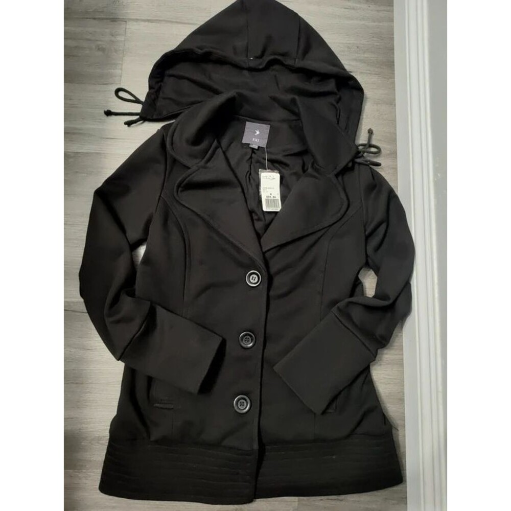 Black hoodie heavyweight jacket overcoat coat size M women's